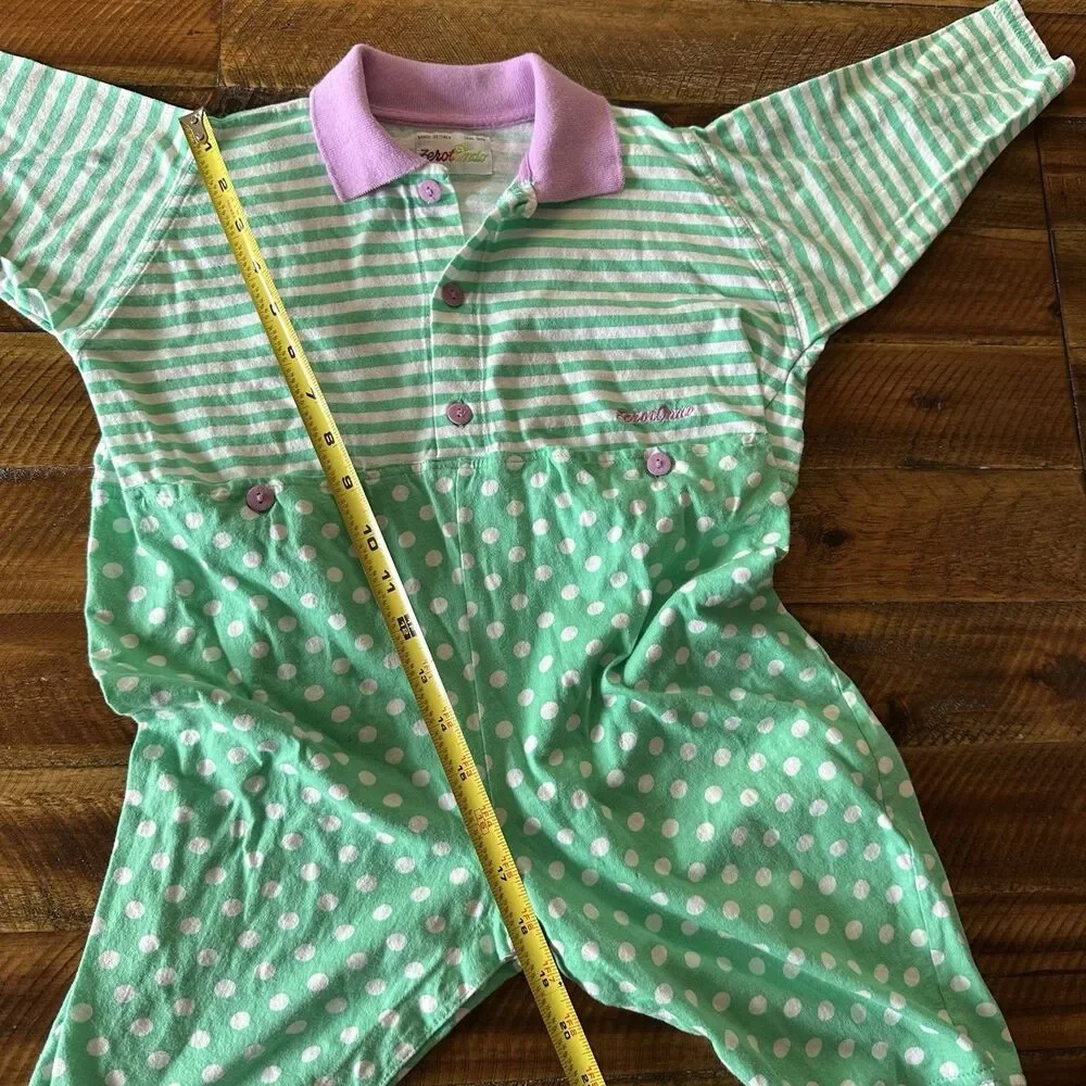 ZerotOndo Italian Baby Romper Size 18 Months Green Purple Stripes Polka Dots